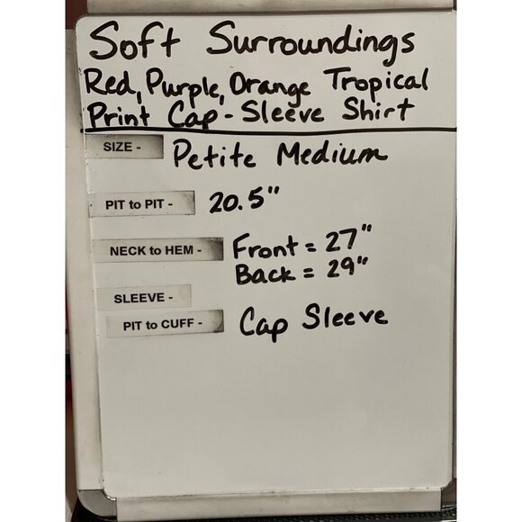 Soft Surroundings Petite Medium Red/Purple/Orange Tropical Print Cap-Sleeve Shir - Picture 5 of 5